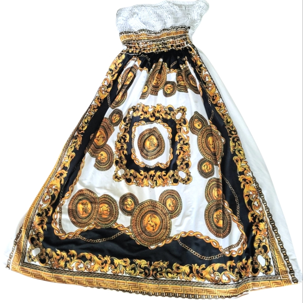 Italian Baroque Medallion Greek Key Mini Strapless Sundress Sz. L - Picture 4 of 7